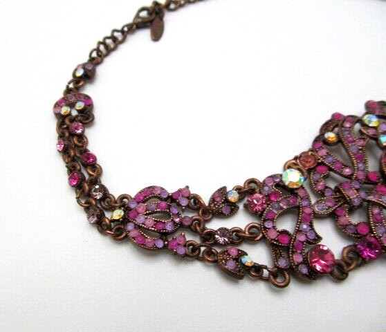 Vintage VCLM Stunning Sparkling Pink Magenta Crystal Crest Link Choker Necklace