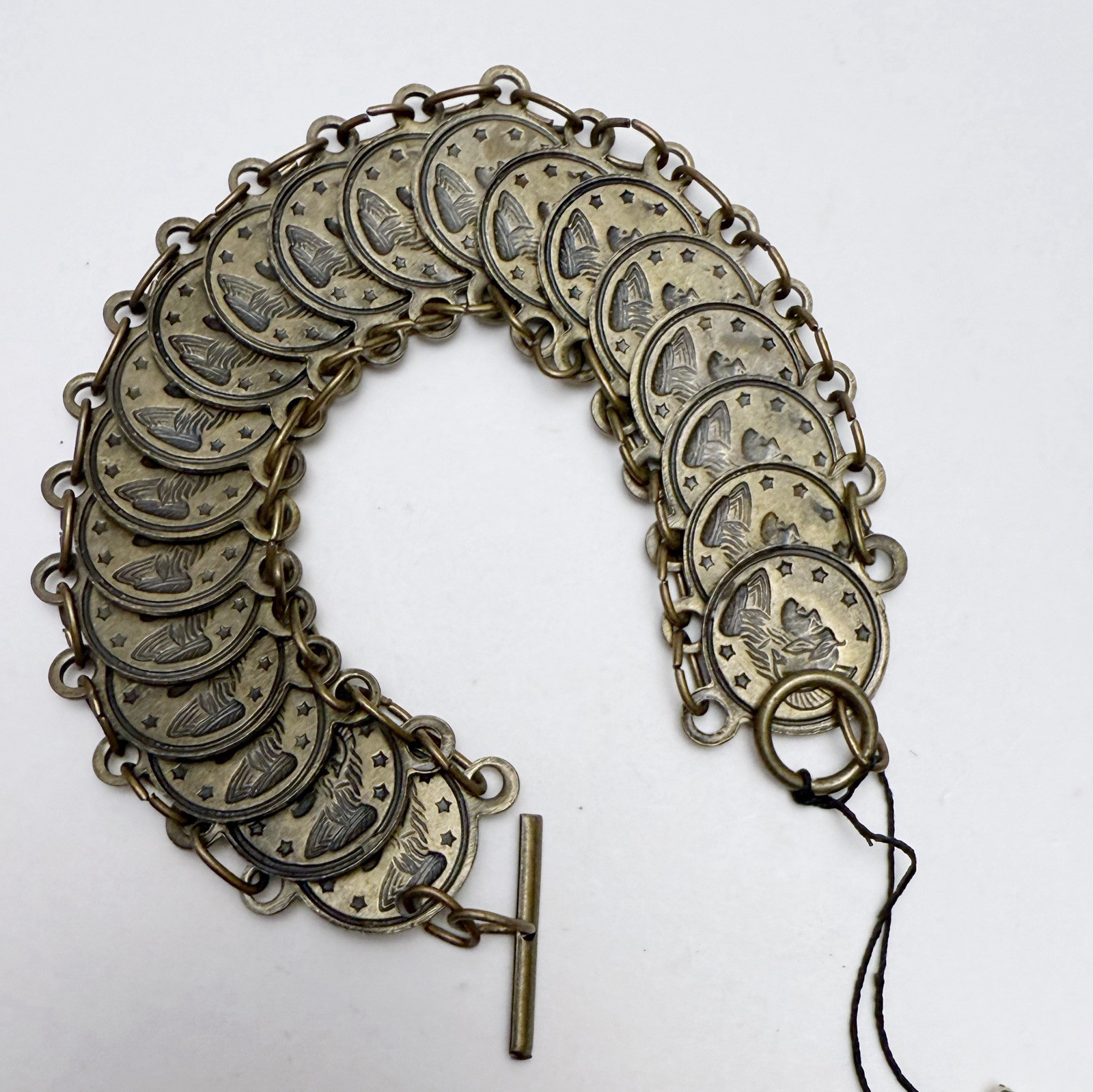 Vintage Tarazzia Roman Coin Medallion Charm Link Chain Toggle Bracelet