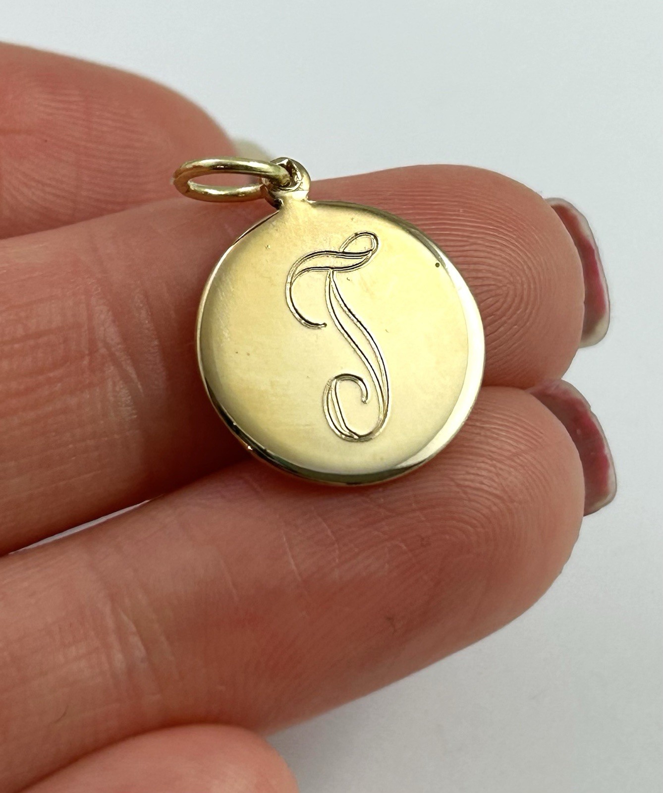 Vintage Initial T Charm Dainty Pendant Etched Gold Plated Metal Vintage Jewelry