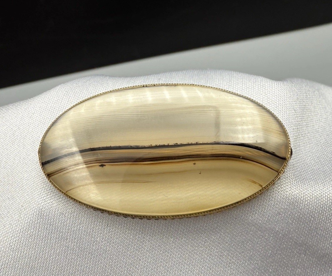 Brooch Pin Vintage Oval Banded Agate Gold Tone 4cm Long