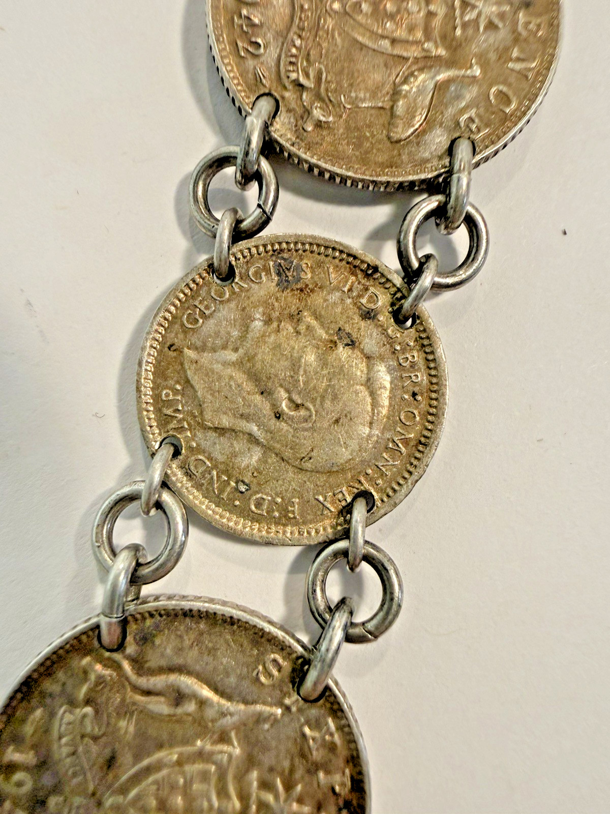 vintage coin Link bracelet 1940s Handmade australian sixpence threepence