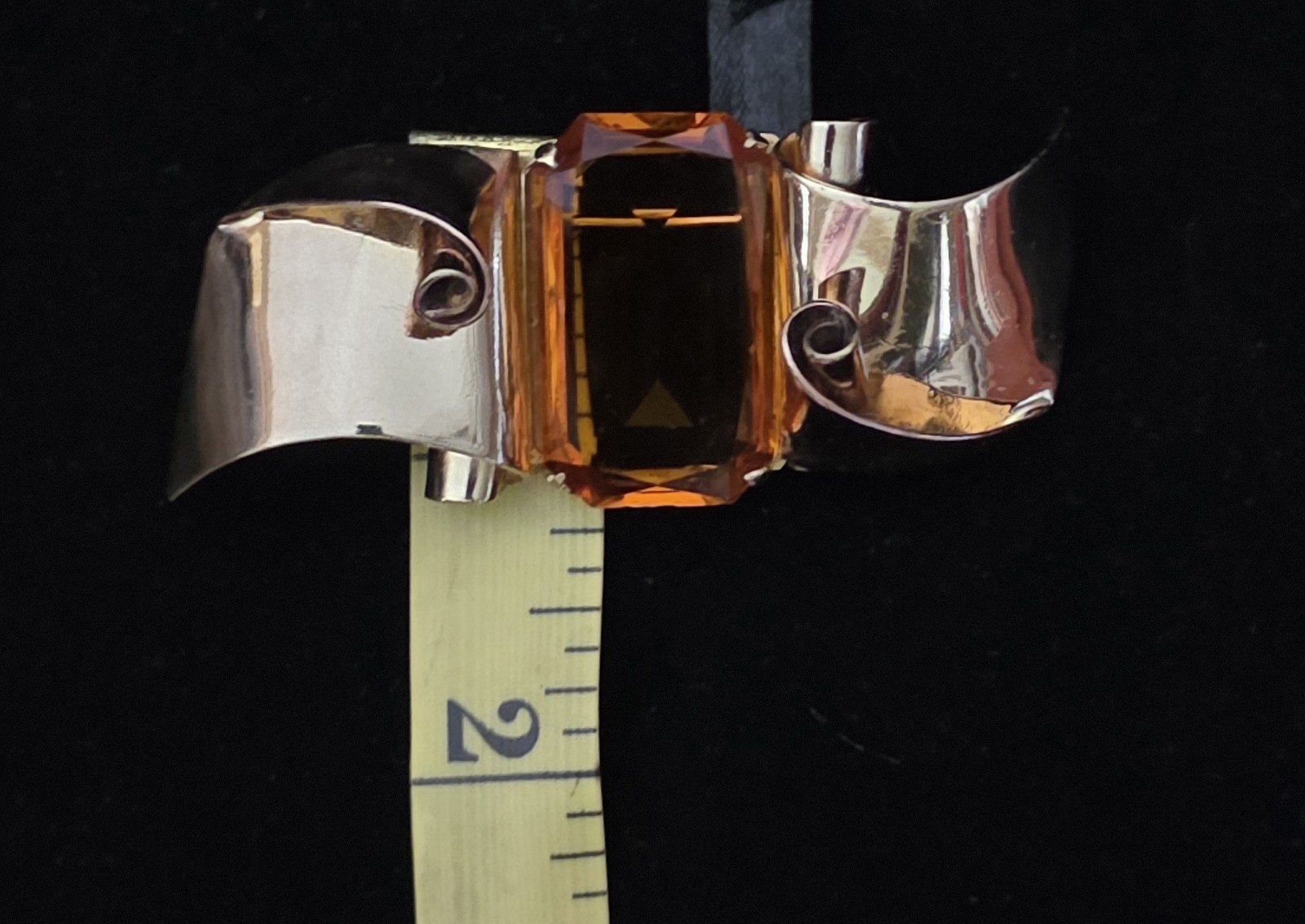 Coro Signed 1942 “Massive Wave” Brooch – Amber Glass – Designed byAdolph Katz