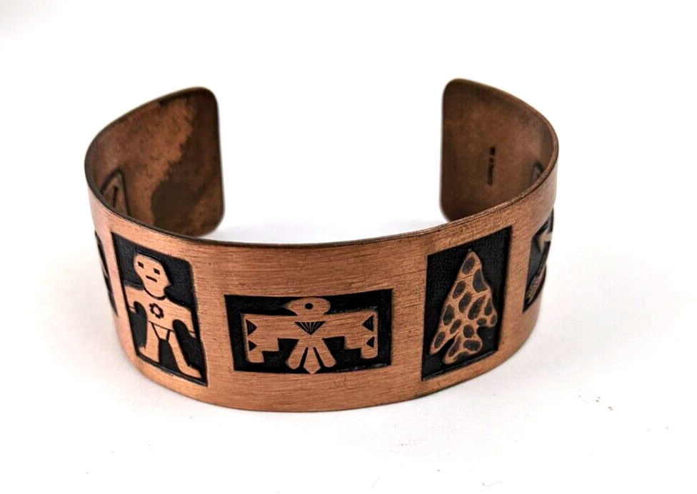 1950s Wide Copper Cuff Bracelet by Bell Trading Post Native American Motif