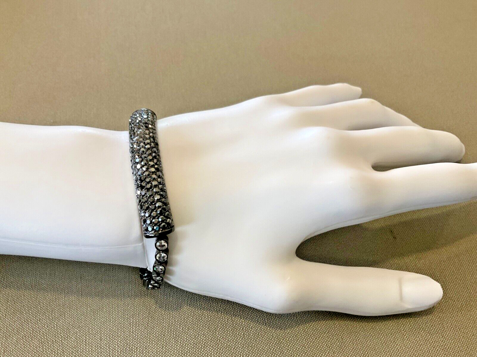 JB Joan Boyce signed pave crystal charcoal slide bracelet HSN mirrored vintage