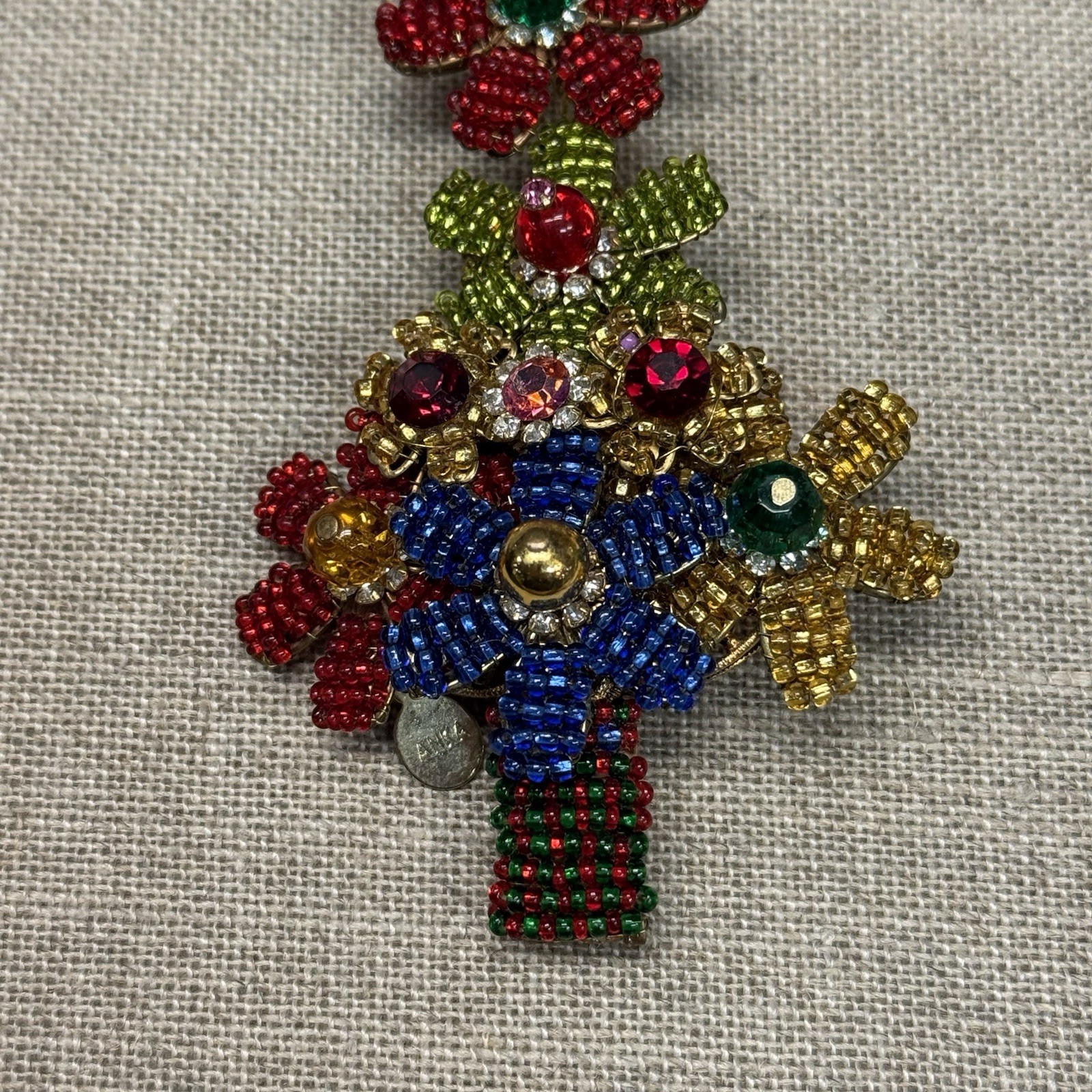 Vintage ANKA Gold Tone Beaded Christmas Tree Brooch 4”