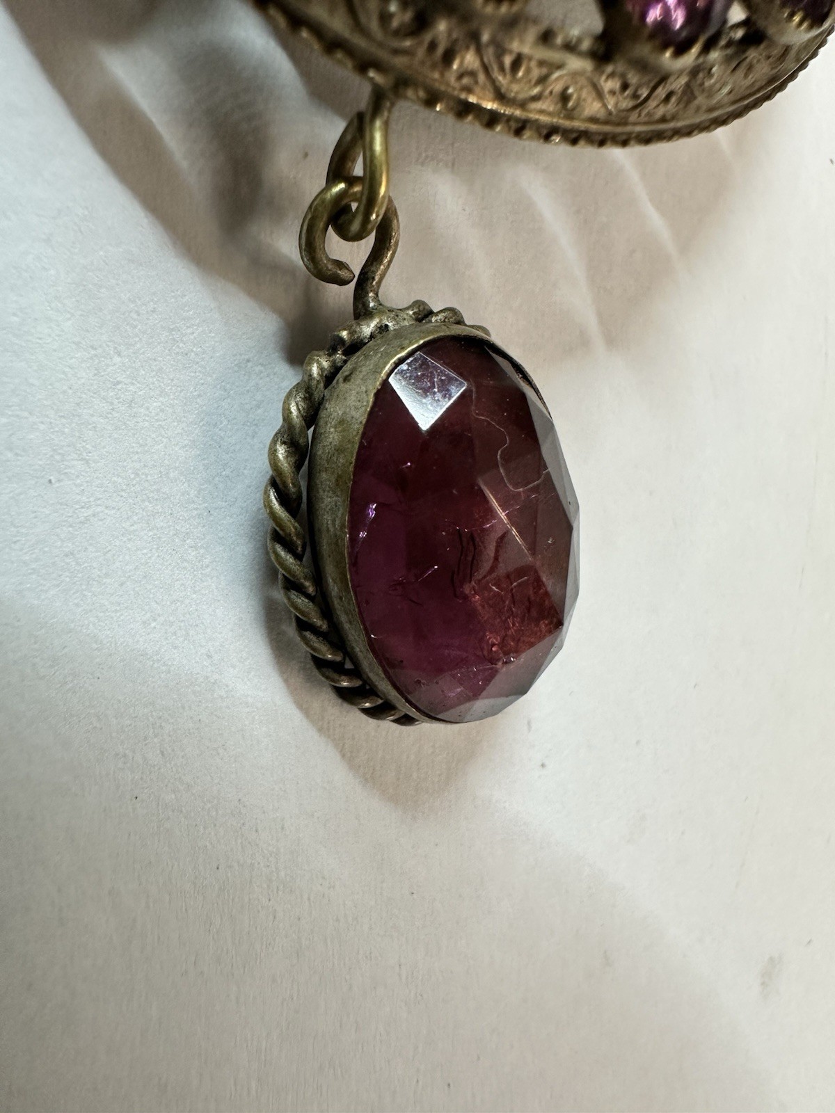 Antique Garnet Dangle Brooch – Purple Pink Cluster – Very Rare – Not Signed –