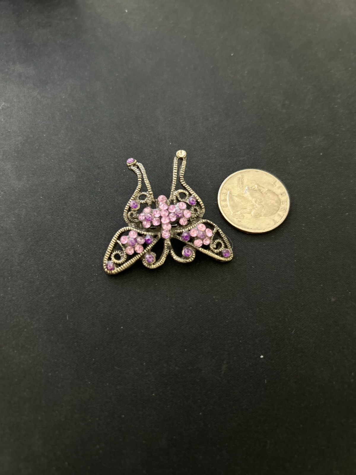 VINTAGE BUTTERFLY BROOCH – PURPLE & PINK & WHITE RHINESTONES