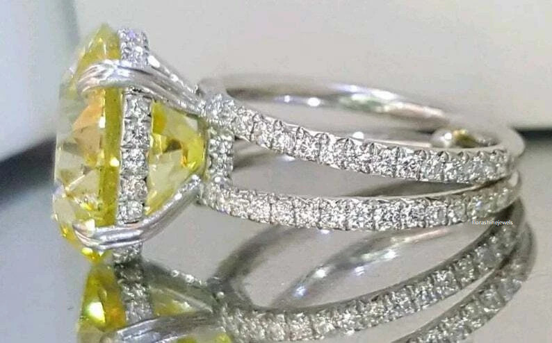 Sparkling Lemon Yellow 10.21CT Citrine & Round White 1.10CT CZ Engagement RingFN