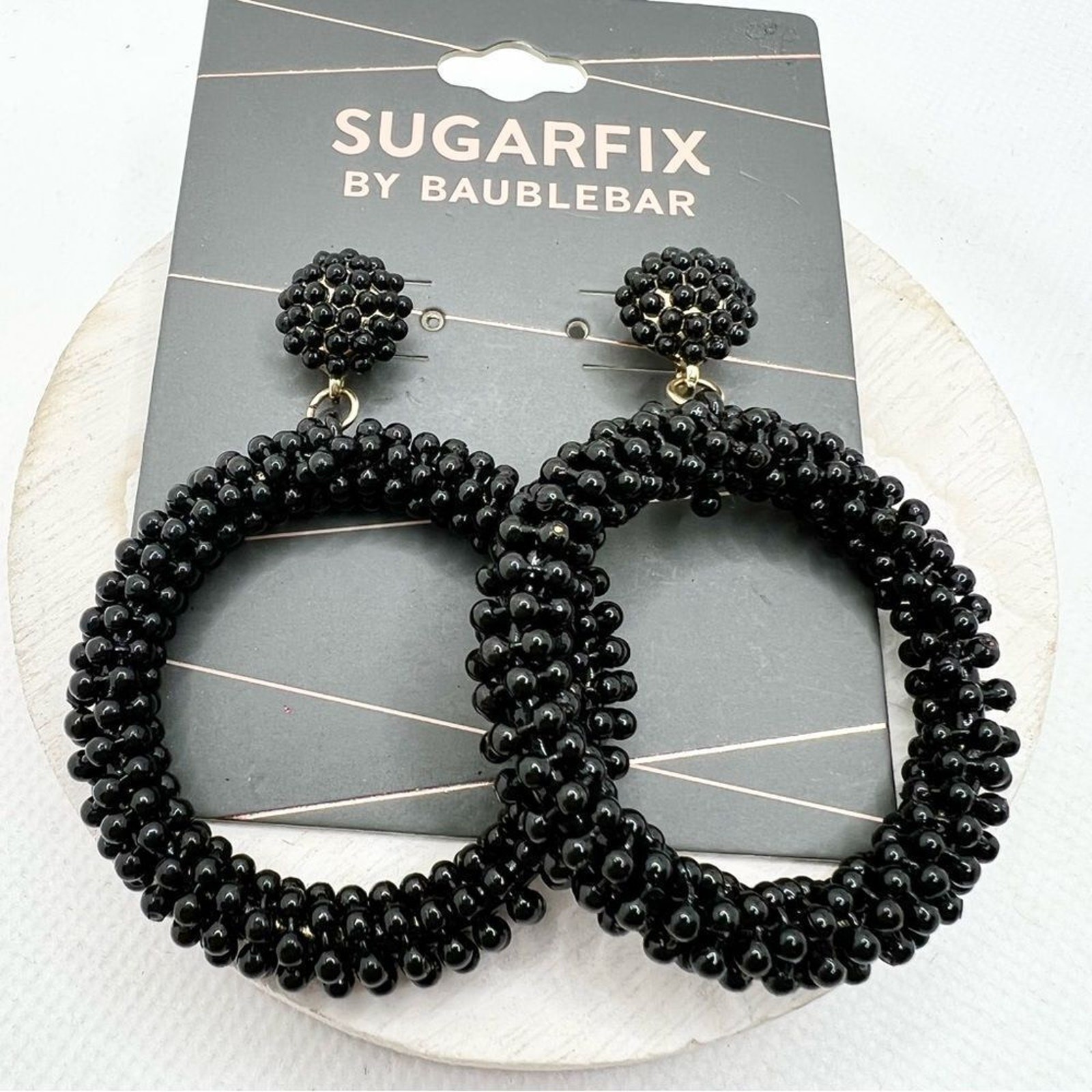 New Sugarfix by Baublebar Black Beaded Hoop Post Earrings