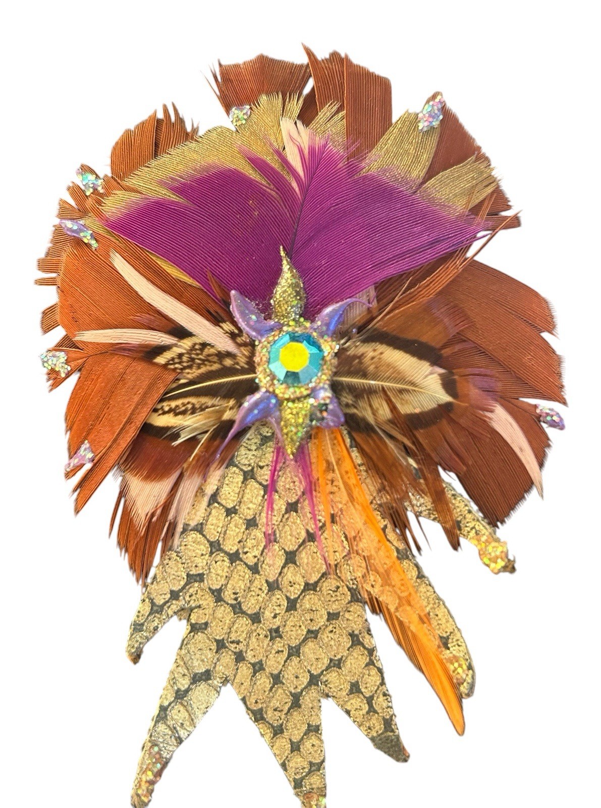 Vintage 80’s Statement Earrings Leather Feather Rhinestone Metallic Clip On Bold