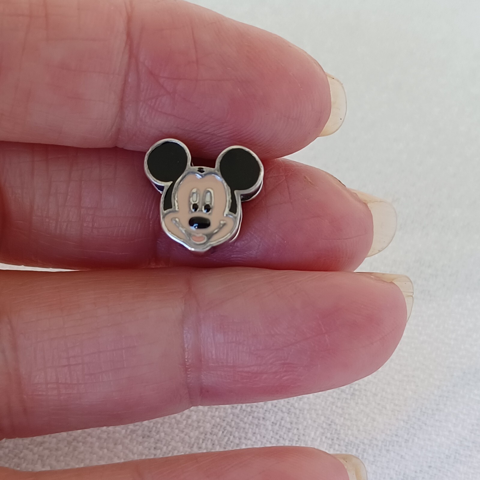Vintage Sterling Enamel Disney Micky Mouse Pendant Charm Slider Bead Italy