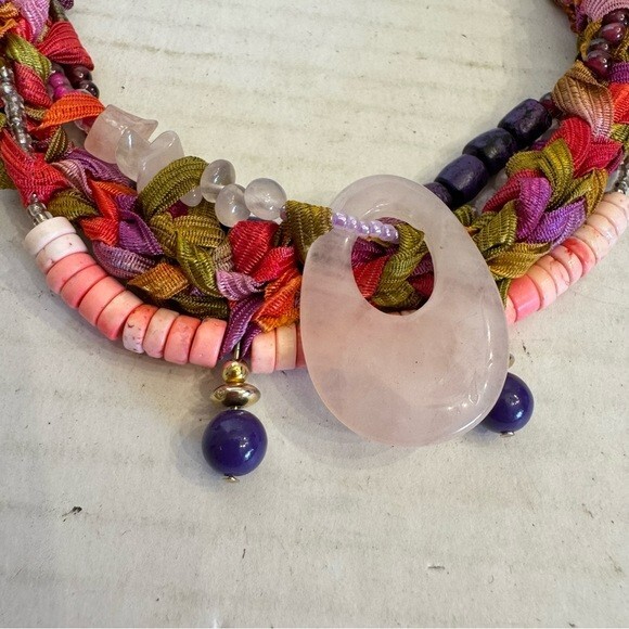 Vintage Rose Quartz Beaded Necklace Pink Agate Natural Genuine Gem Stones