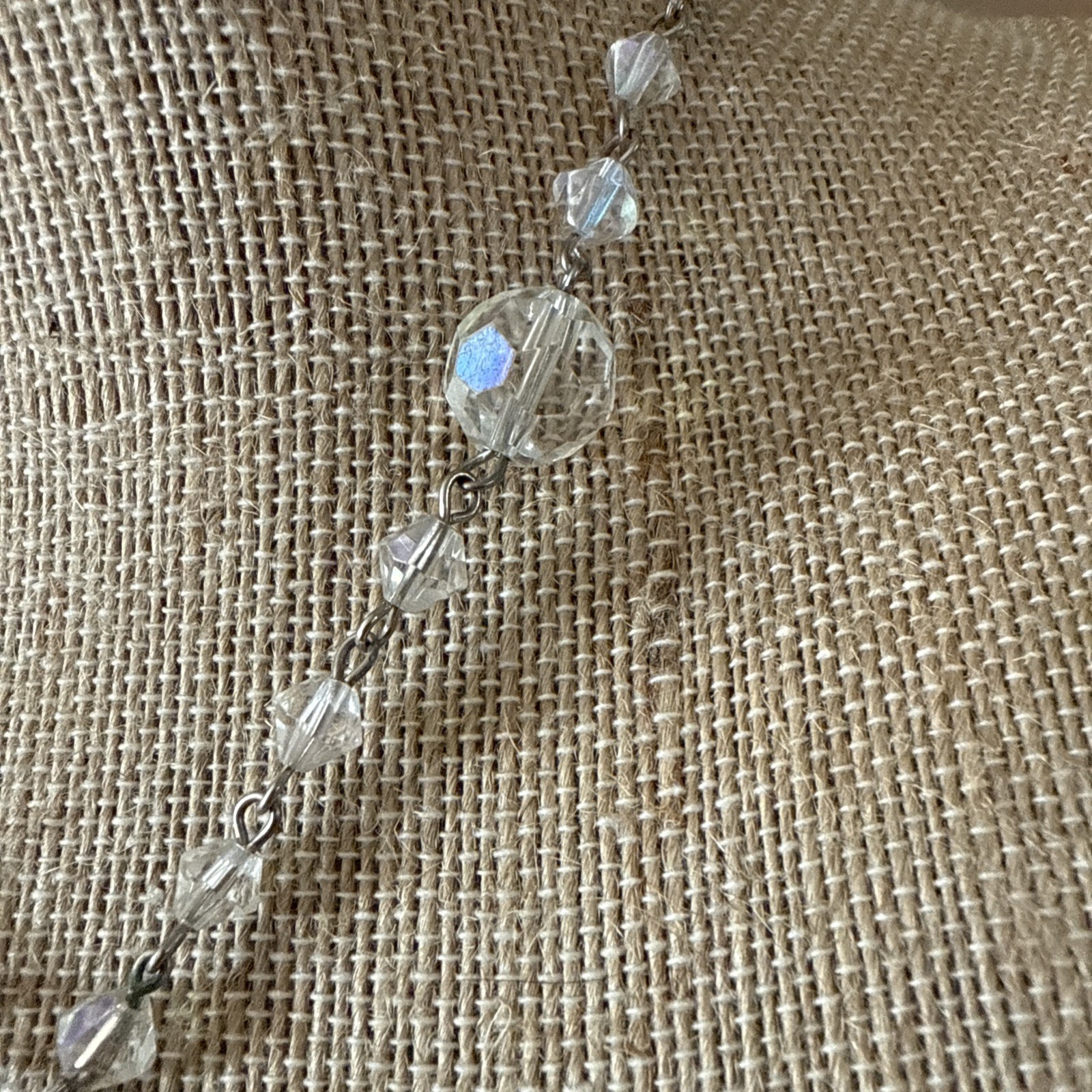 VTG Y2K NECKLACE Layer AGATE LEAF GEODE CRYSTALS AB Boho Hippie Gypsy Wedding