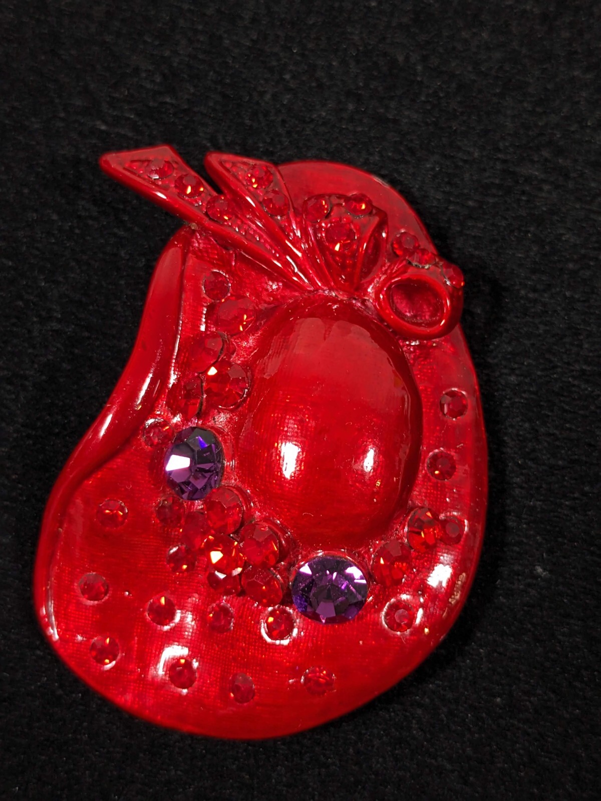 Ladies Fancy Red Hat Rhinestone Purple Pin Brooch
