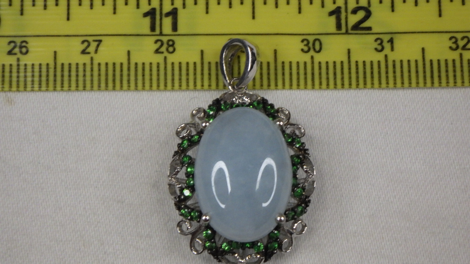 Vintage Sterling Silver 925 Necklace Pendant Beryl Basket Emerald Wreath FP
