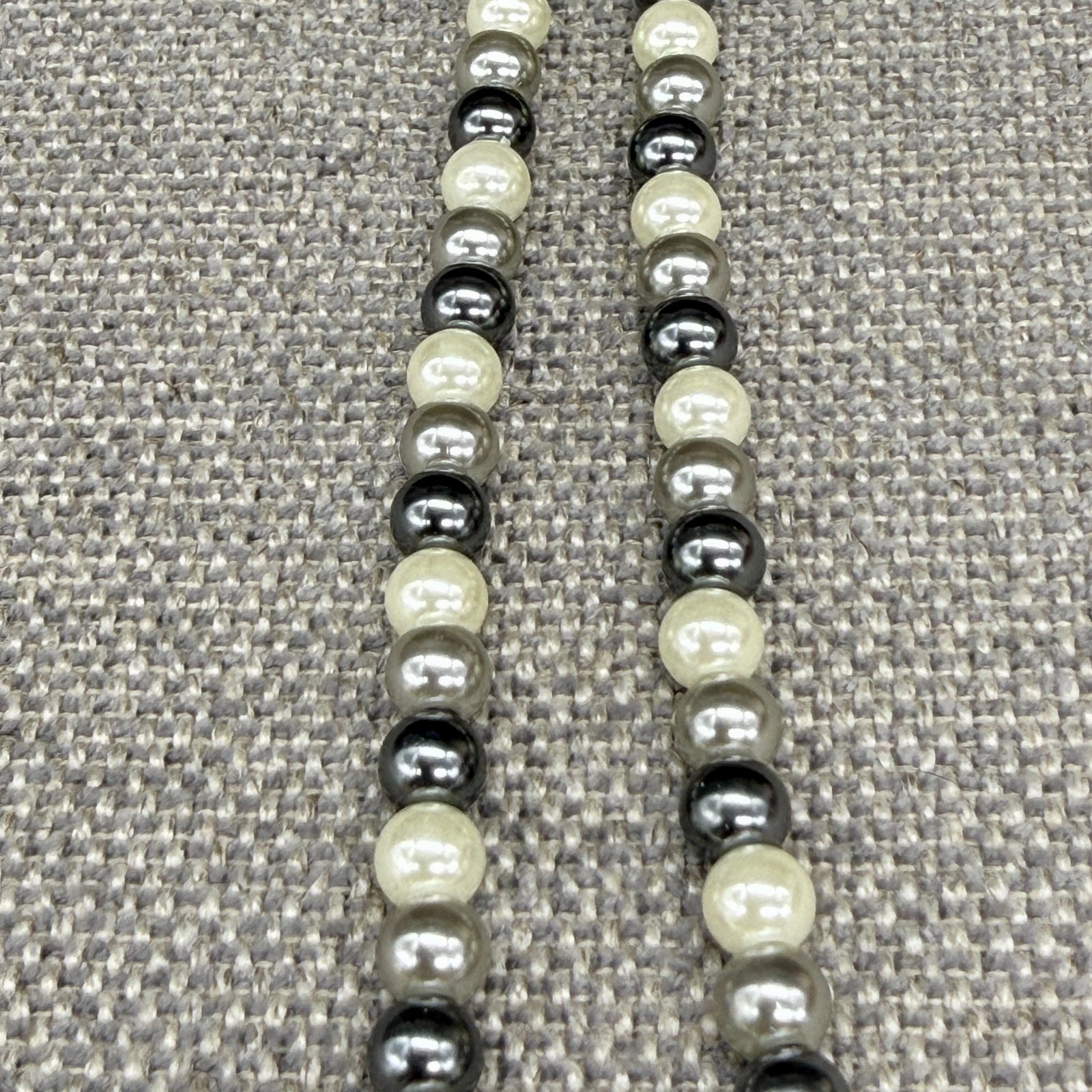 Vintage Coldwater Creek Necklace Gray Imitation Pearl Clear Rhinestone Drop