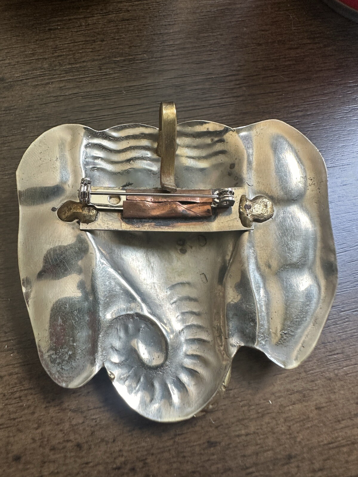 Mixed Metal Brass Elephant Can Be Worn as Brooch or Pendant Handmade Vintage