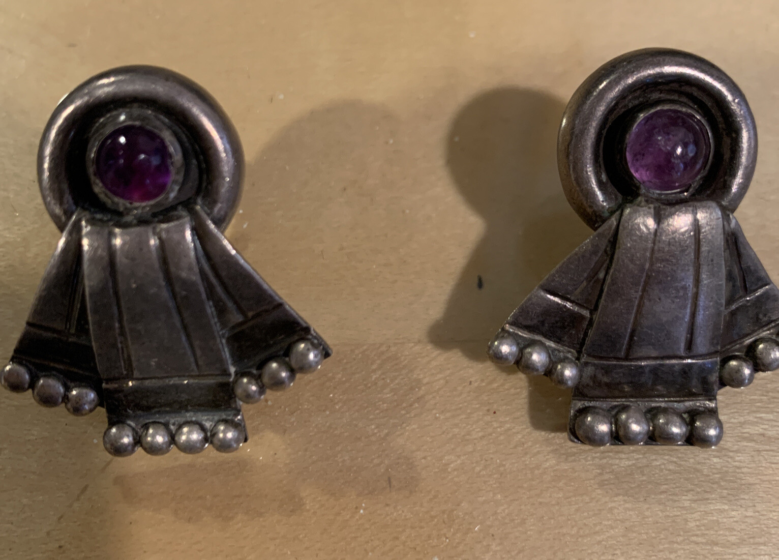 sterling silver tribal vintage earrings Circa 1940-1950 Screw-in Back Post