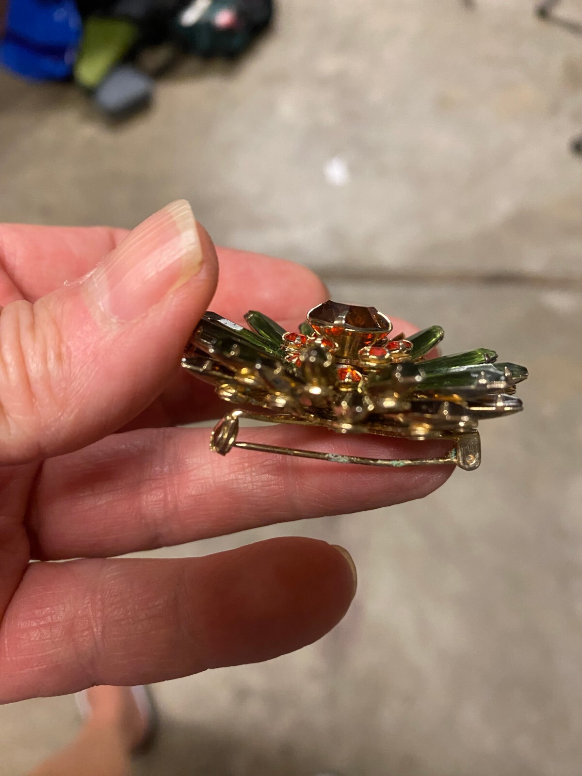 Vintage Tiered Daisy in Fall Colors Flower Rhinestone Pin Brooch
