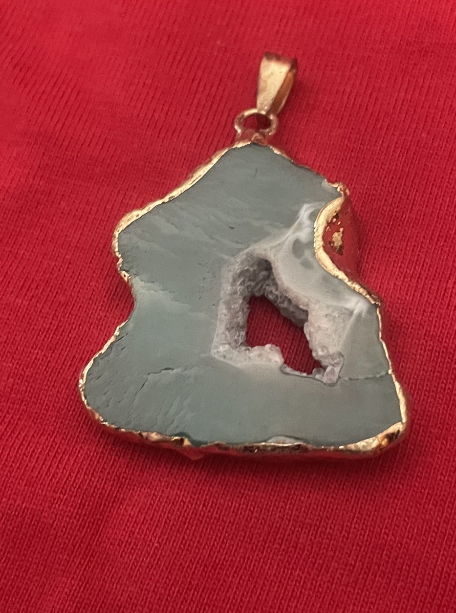 Green Slice Geode Agate Pendant Setting-Handmade (5)