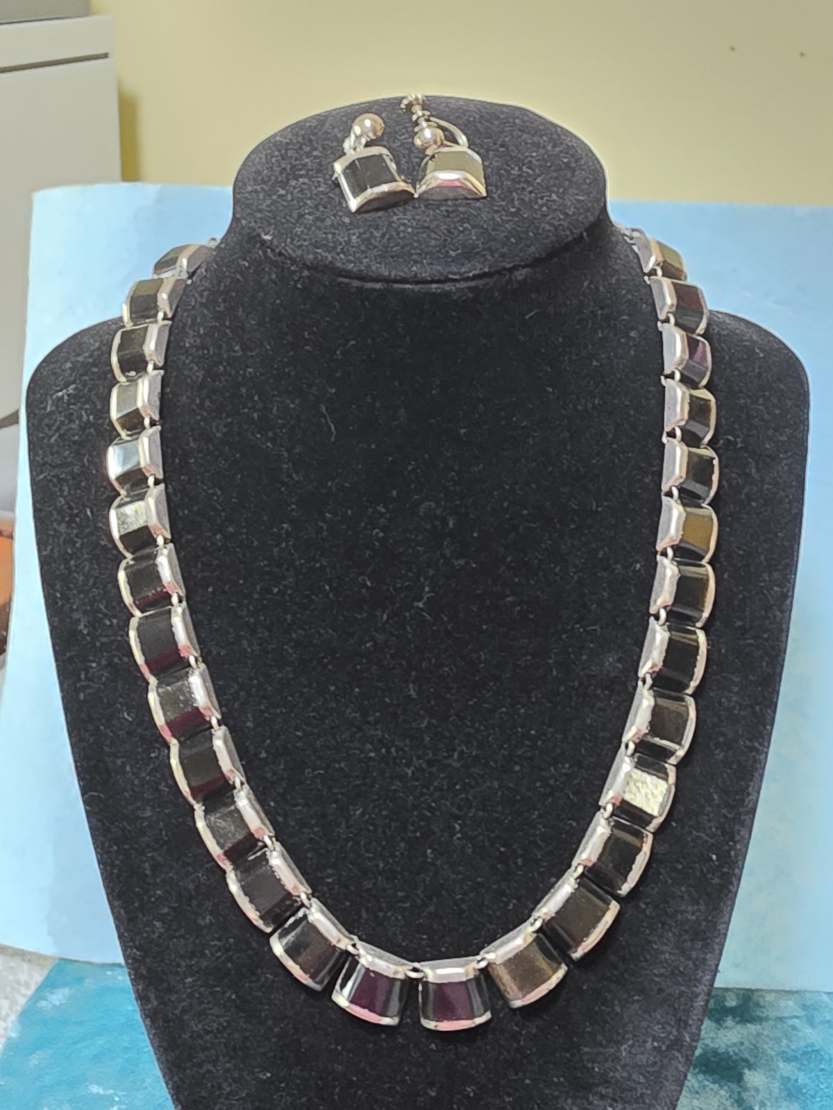 Mid-century Taxco Mexico 925 Polished Geometric Shapes Necklace With Earrings…