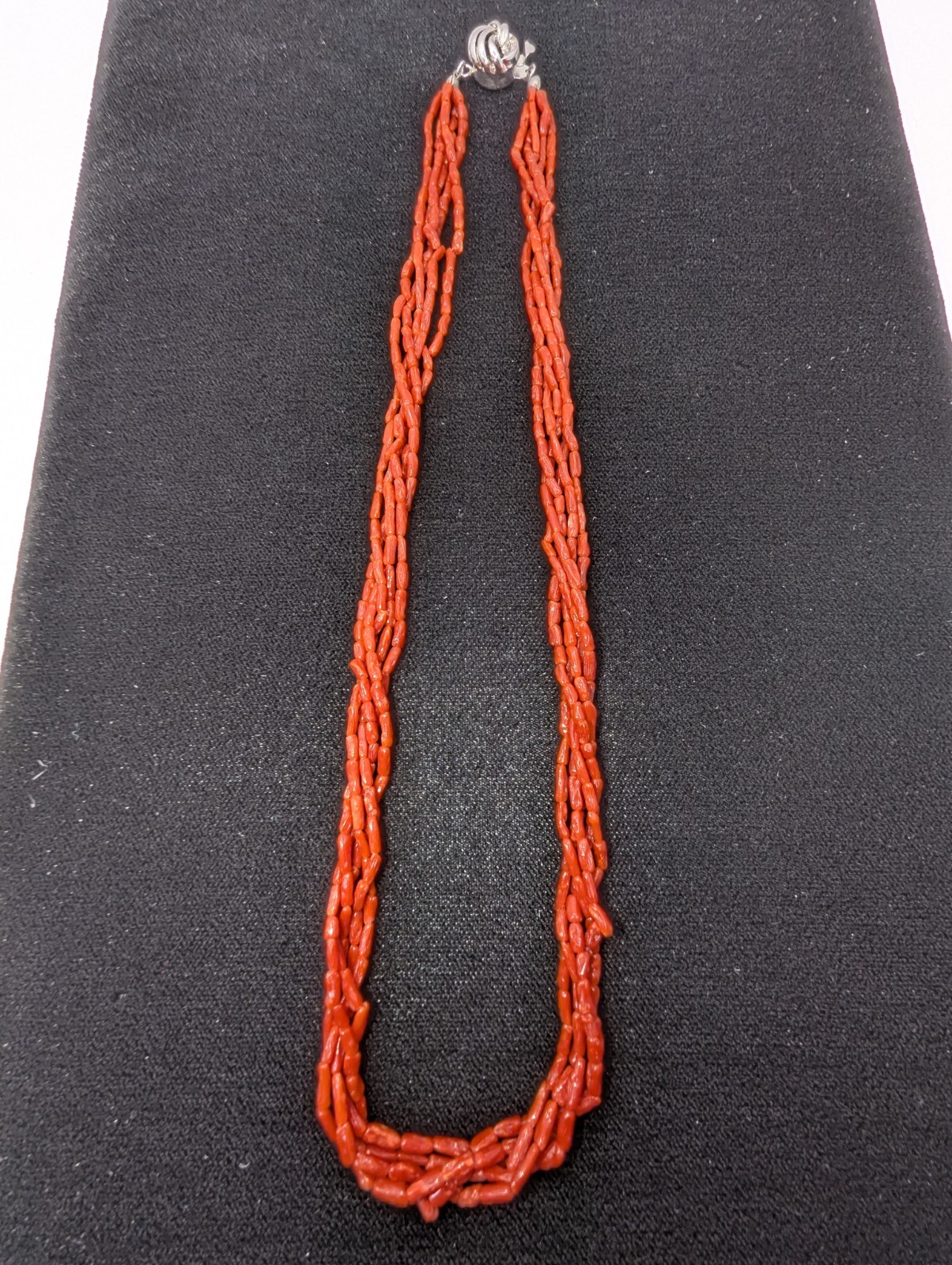 Coral Necklace 5 Strand Vintage Undyed Natural Red Coral Small Tube Beads 16.2gm