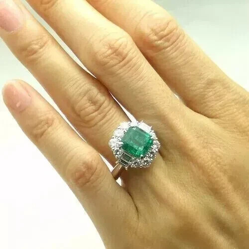 Art Deco 4Ct Asscher Lab Created Emerald Diamond 14K White Gold FN Wedding Ring