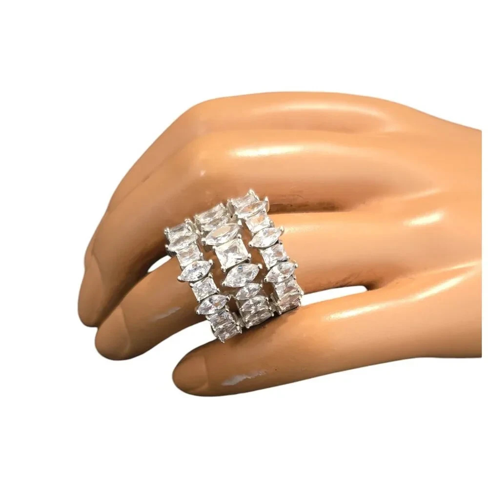 Vintage Signed DBJ Sterling Silver Cubic Zirconia Statement Ring Size 8