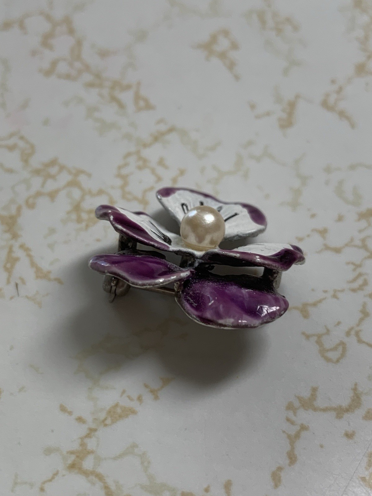VINTAGE STERLING SILVER BEAU ENAMELED PANSY 925 PIN