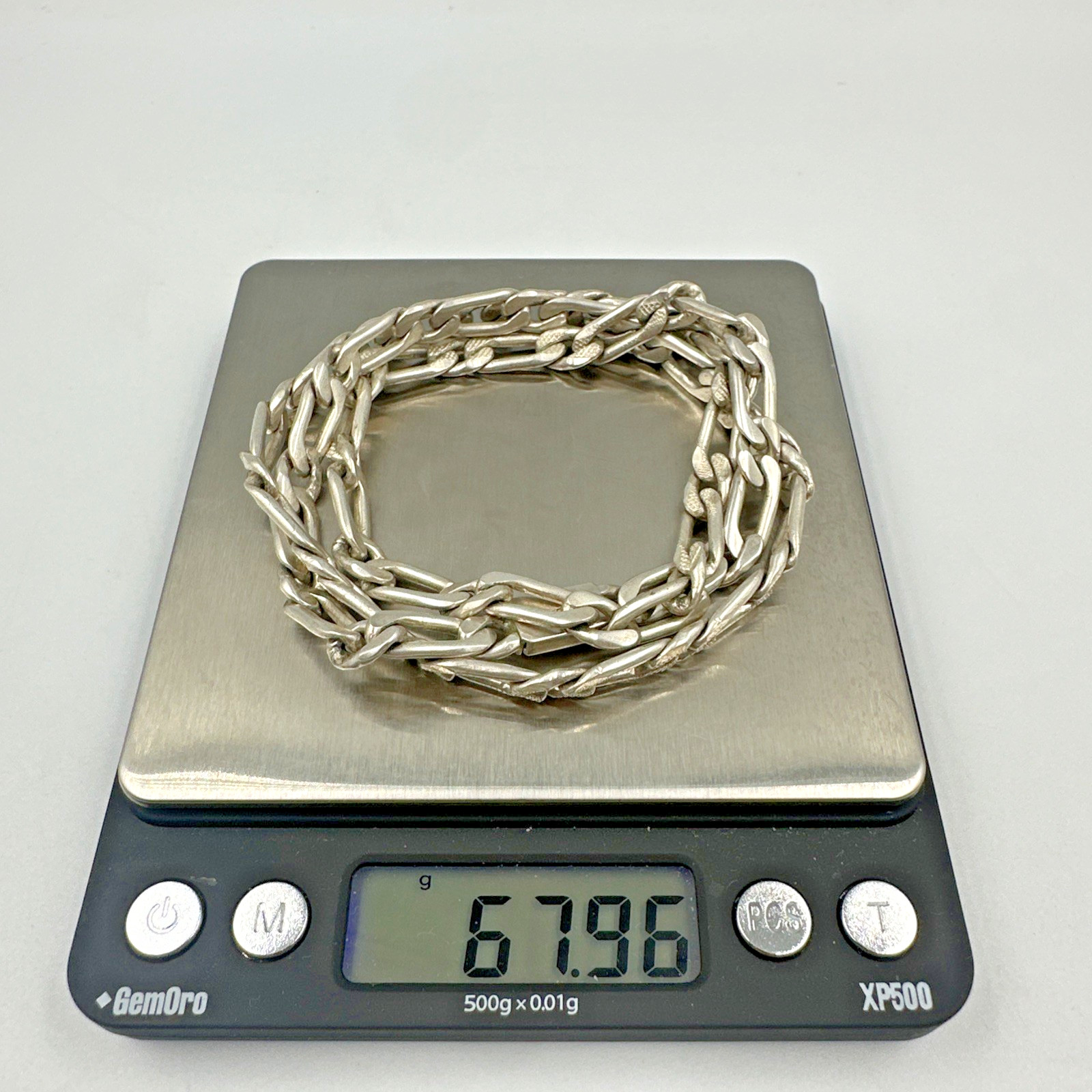 Vtg Custom Textured Reversible 25.5” 67.9g Sterling Figaro 1:1 Chain Necklace