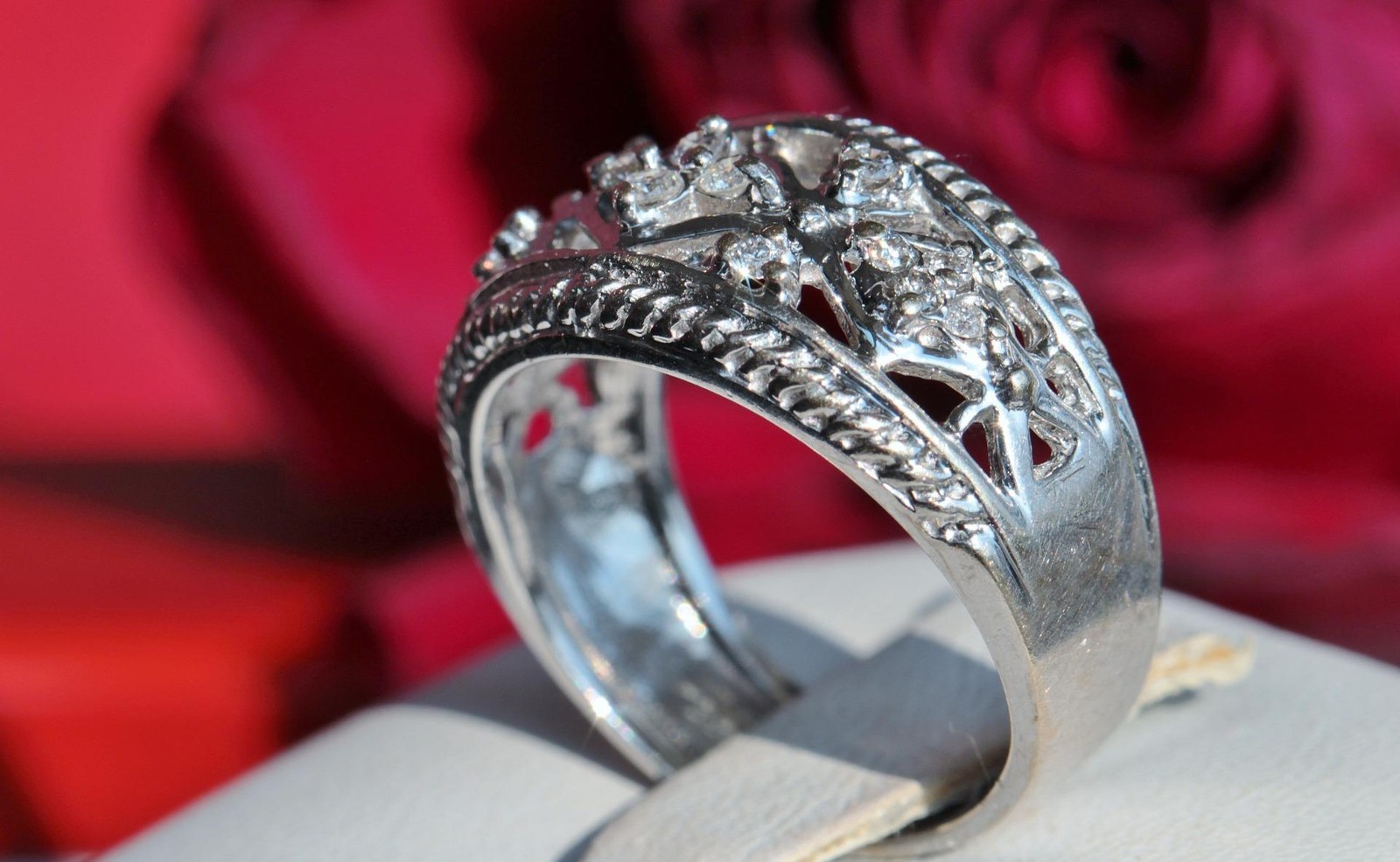 14k white gold ring 0.35ct natural diamond size 6.5 band handmade 5.5gr N161