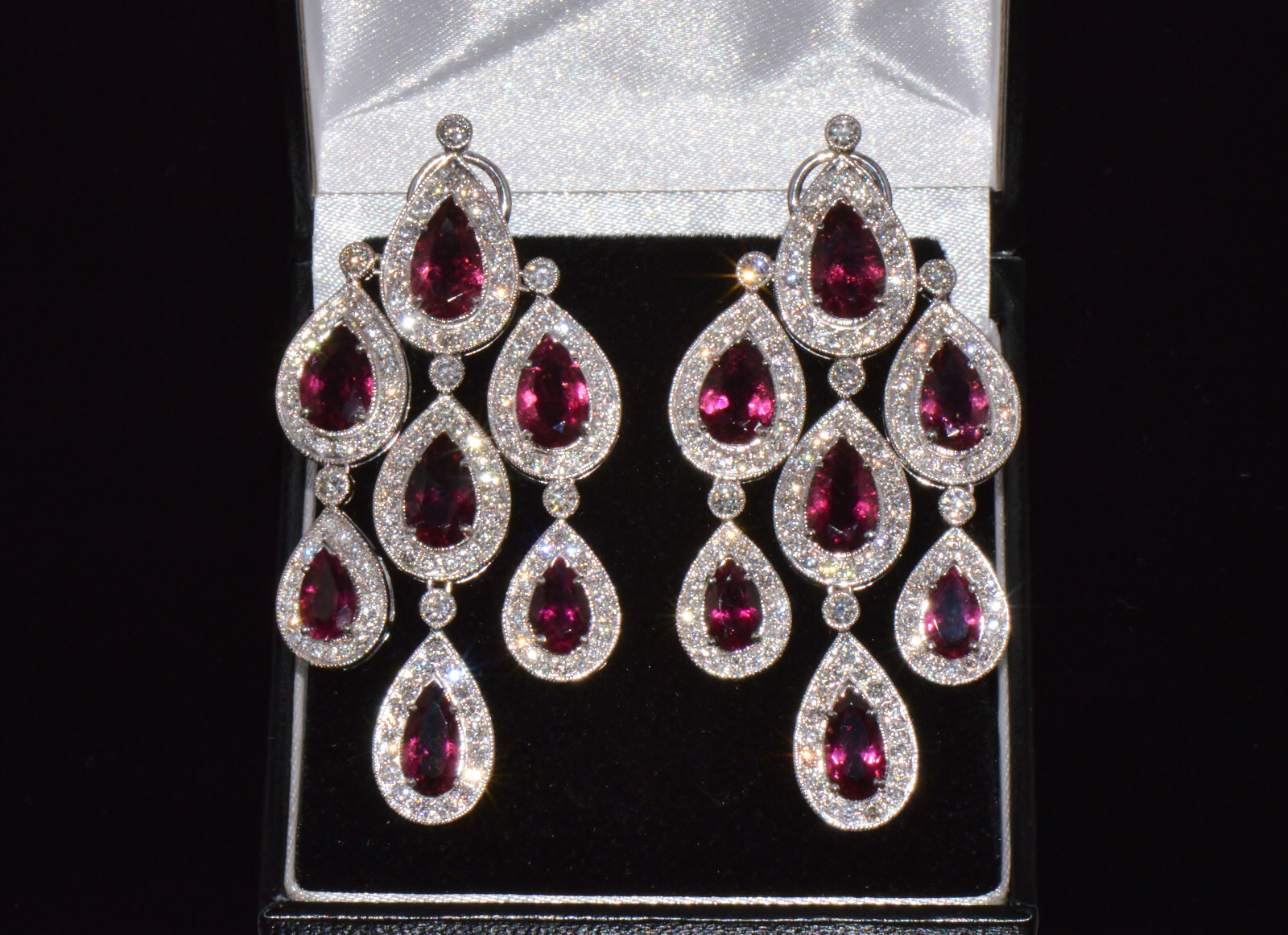 Certified Natural 23.53Cts Diamond Tourmaline 18K Solid Gold Chandelier Earrings