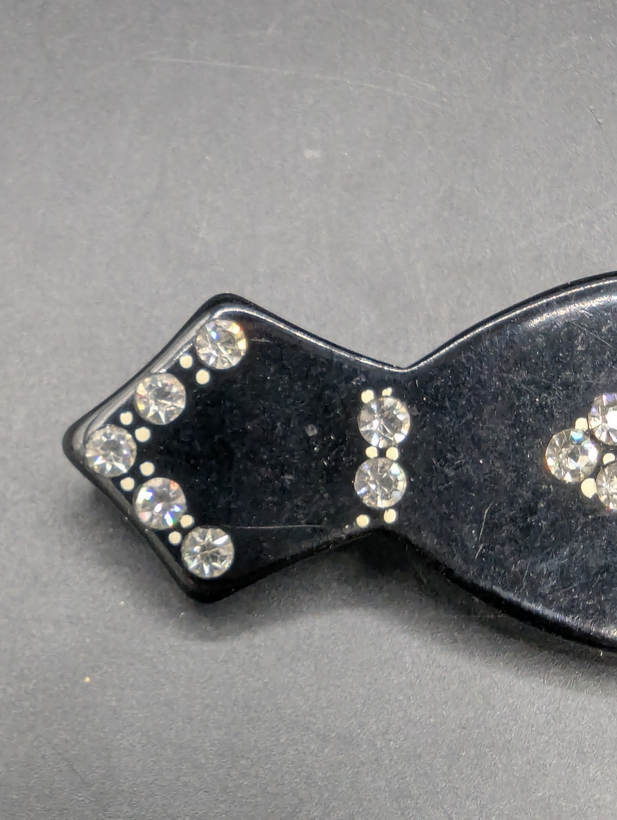 Vintage Art Deco Black Bakelite Celluloid Rhinestone Brooch Pin Candy Lozenge
