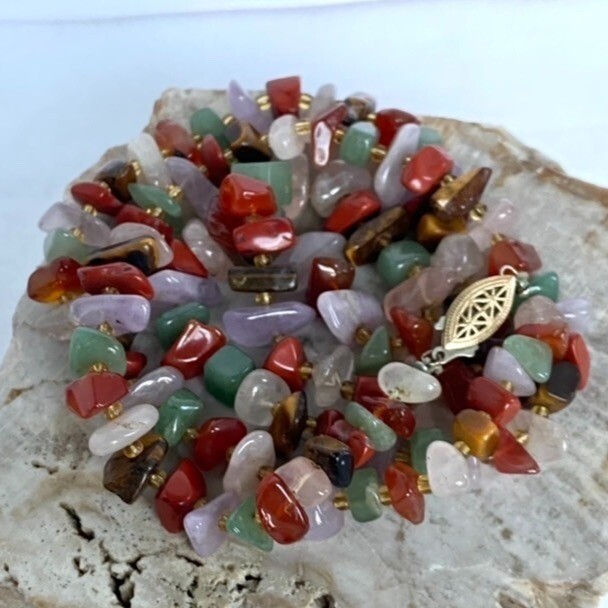 VTG Multi Gemstone Beaded 29″ Necklace 14K 1/20 Gold Filled Fish Hook Clasp