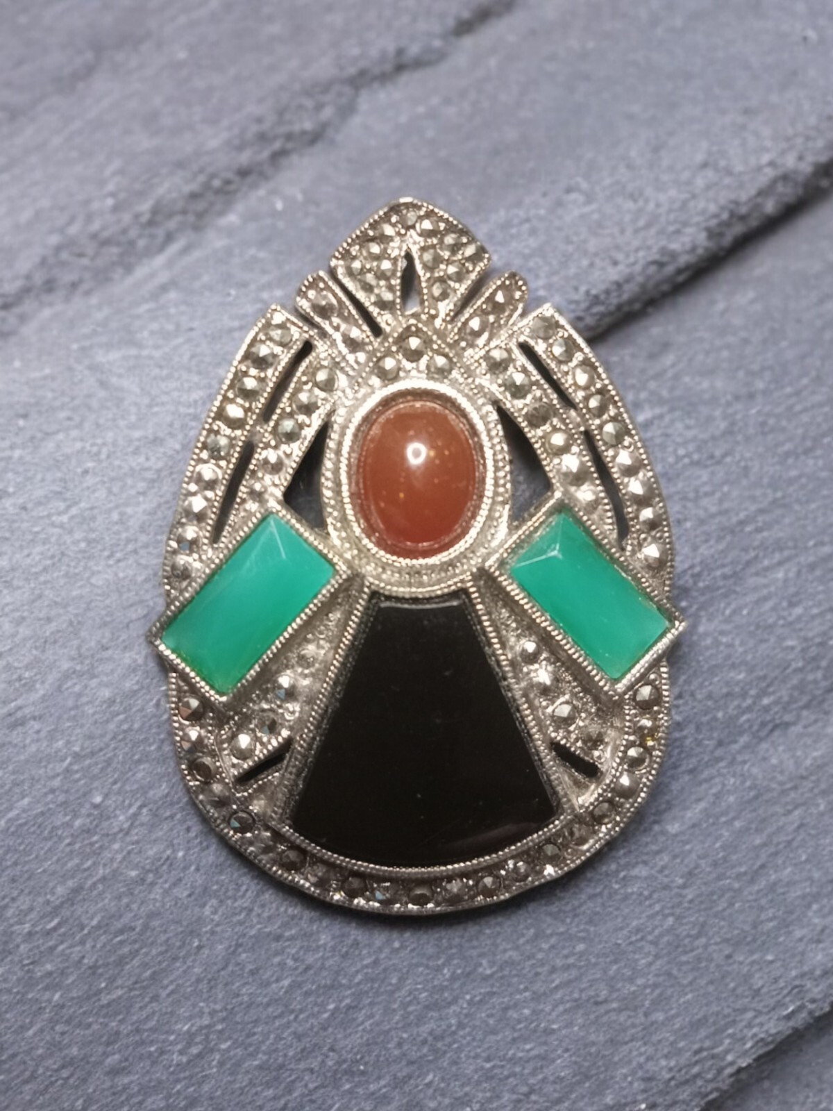 Silver Tone Multicolor Teardrop Brooch