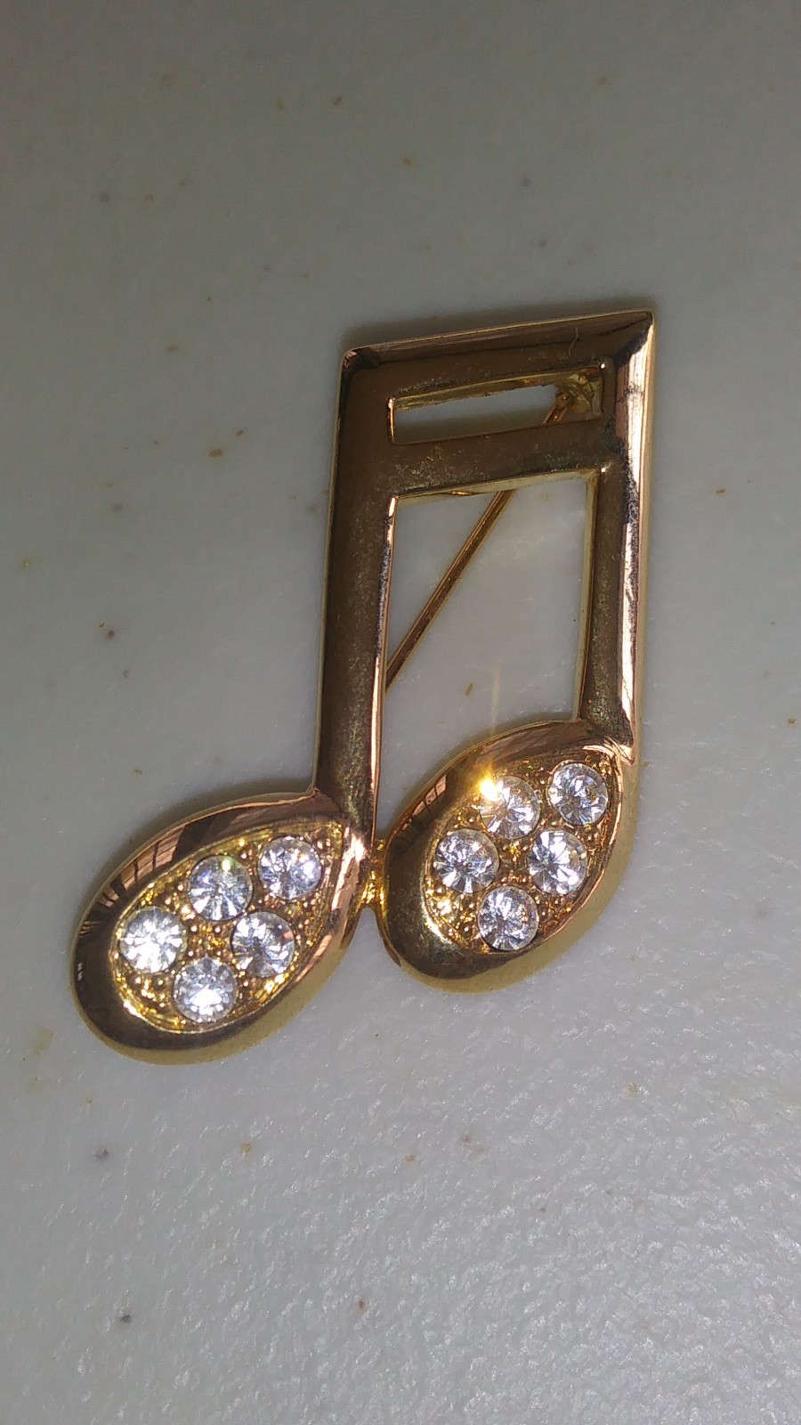 Allison Reed brooch pin gold tone musical notes with rhinestones