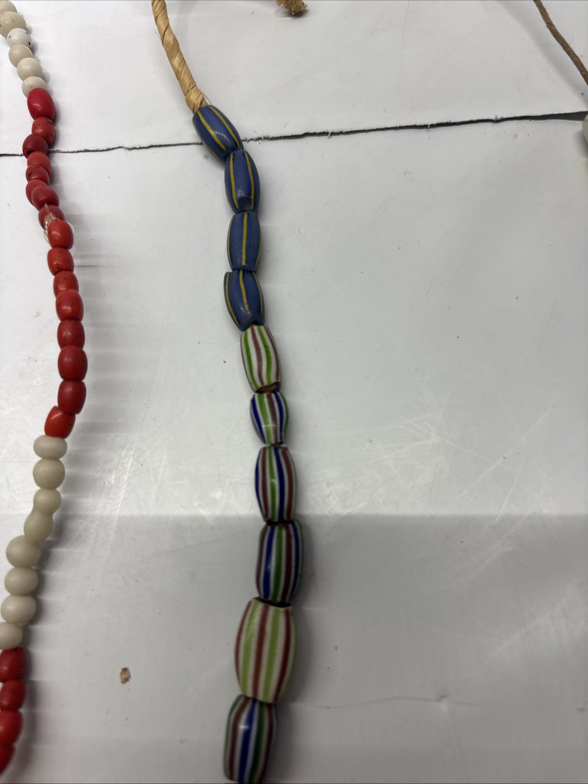Lot of 3 Old /Ancient Venetian African glass trade beads & hemp Seashell Chocker
