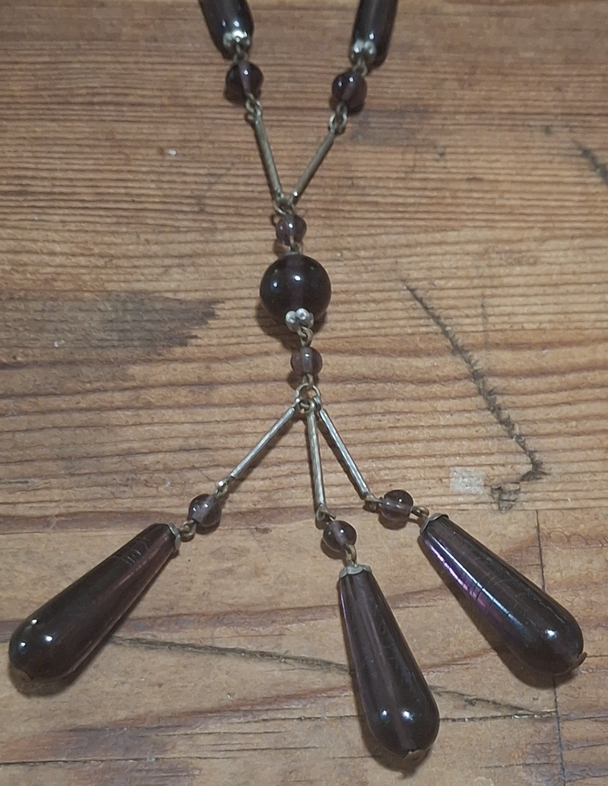 Vintage Amethyst Purple Glass Festoon Necklace Art Deco Czech Style