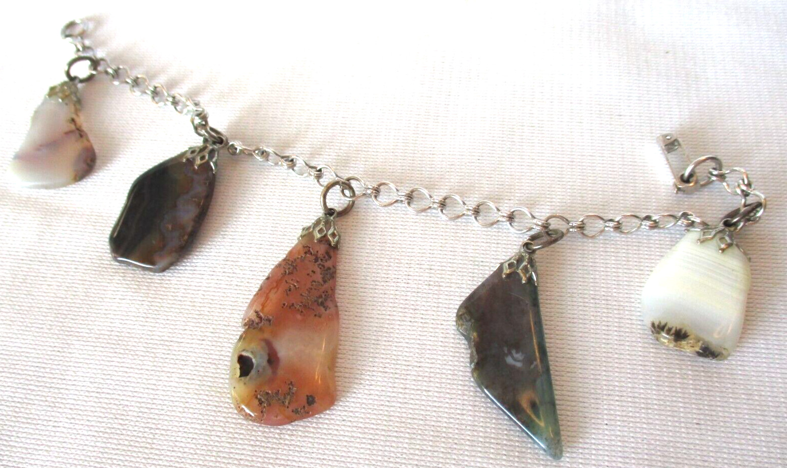 Awesome Handmade 5 Different GEMSTONE On A Silver Tone Bracelet