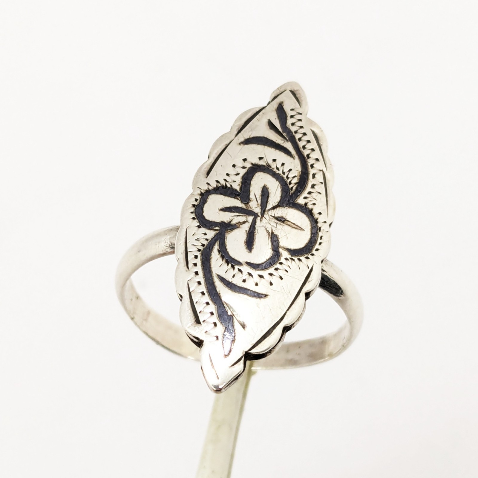 Vintage RING Silver⭐️925 stamp Star USSR with Blackening -size: 7US (17.5mm) #20