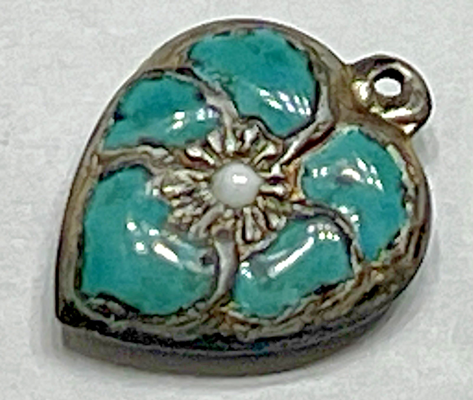 Sterling Silver Heart Flower Charm Puffy Enamel Pansy 925 Vintage Stamped Blue