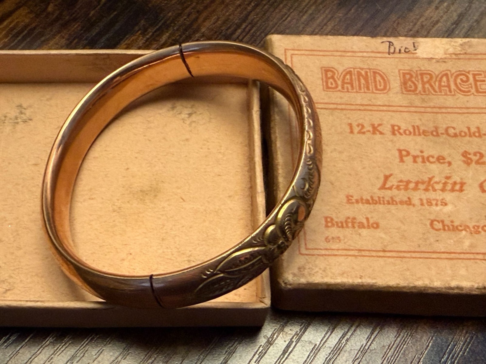 Victorian Totten Sommer 12K Rolled Gold Plate Band Bracelet Larkin Box -READ AI