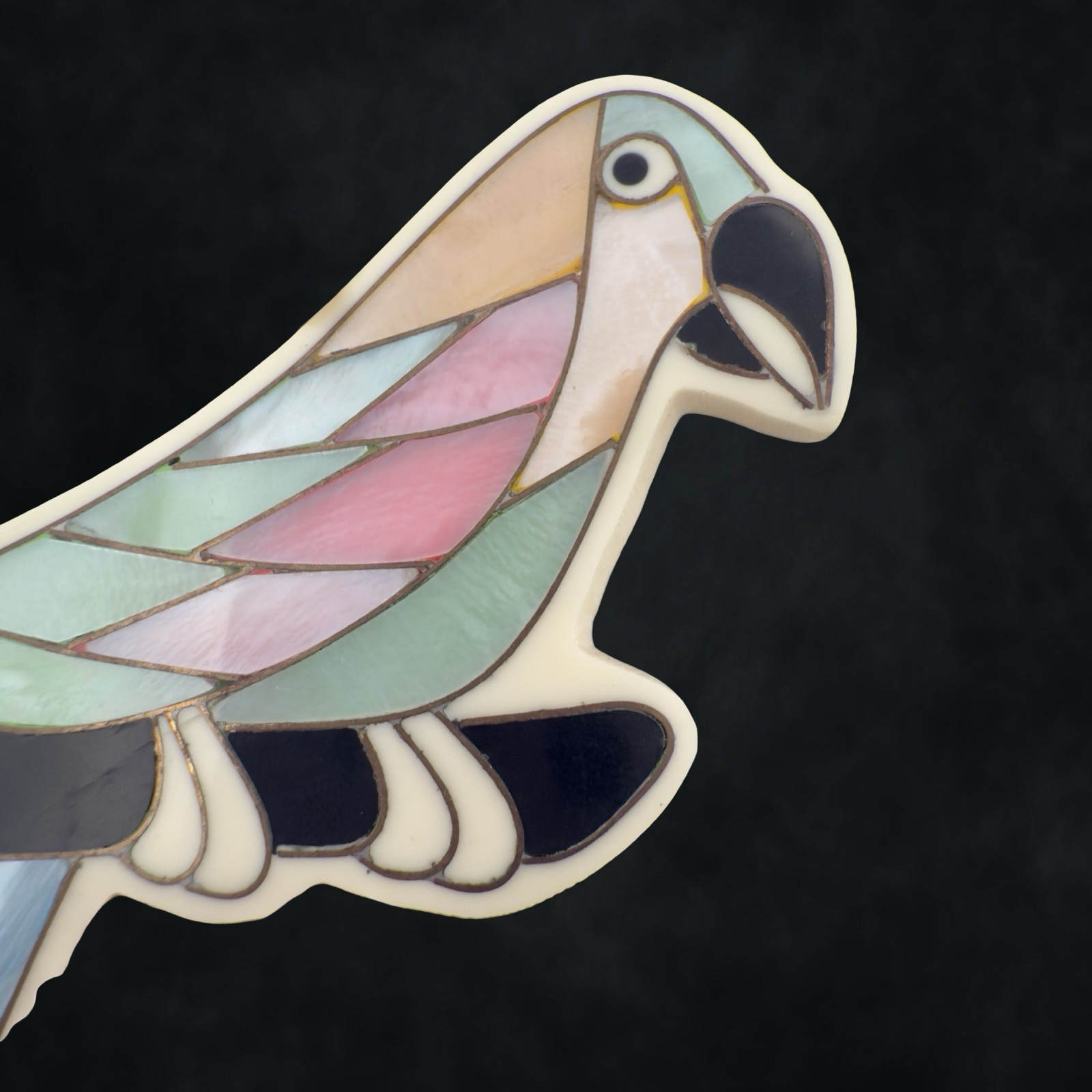 Vintage HUGE 4.5″ Inlay Parrot 🖤 Bird Shell MOP Abalone Shell Layered Necklace