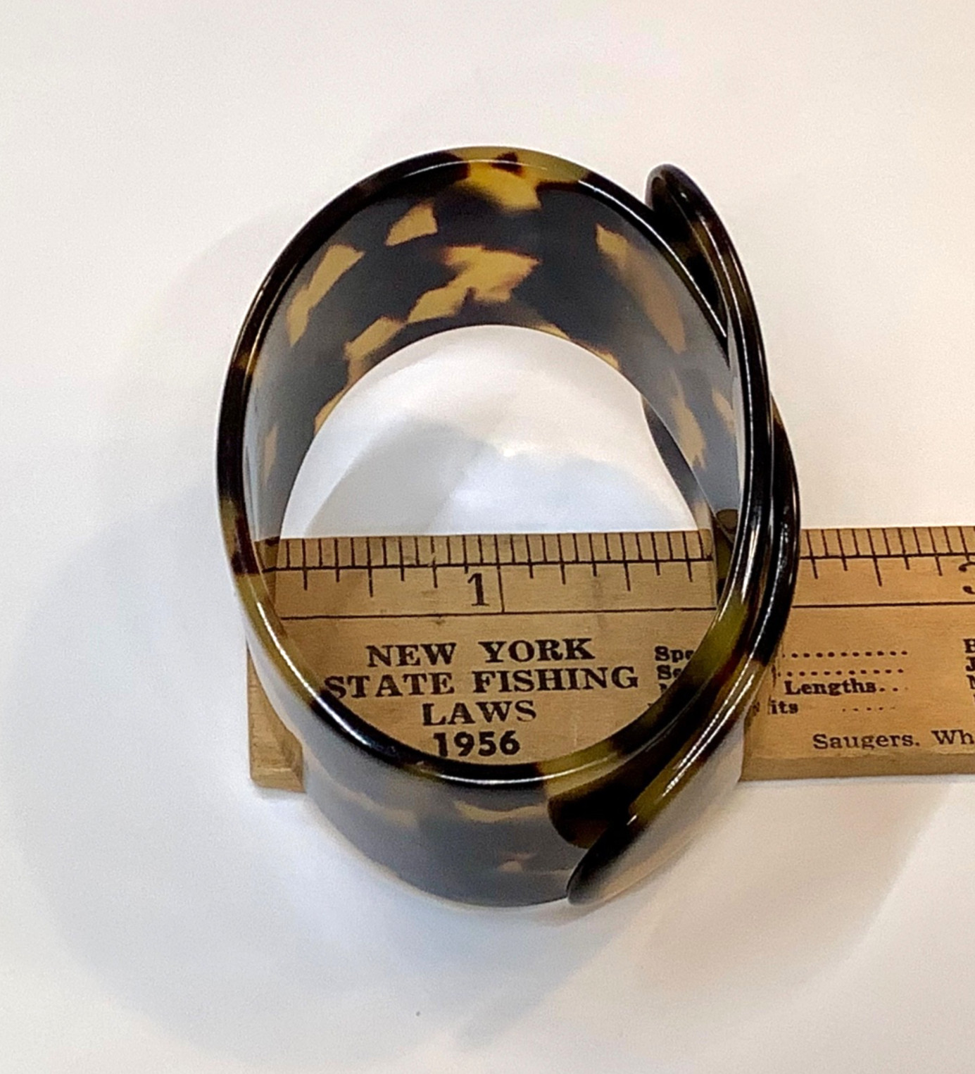 Vintage Faux Tortoise Shell Acrylic Lucite 2” Wide Buckle Bracelet Adjustable