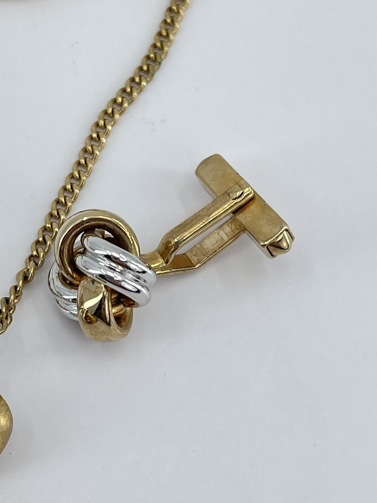 Swank cufflinks and tie clip set gold and silver tone knot bullet back