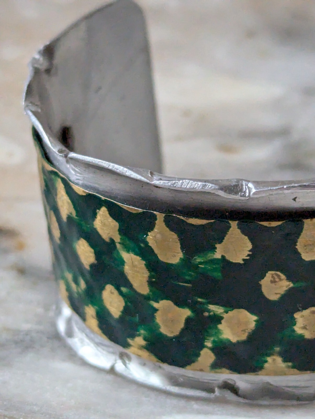 Vtg Merle House Metalwork Aluminum Cuff Bracelet Statement Artisan Jewelry USA