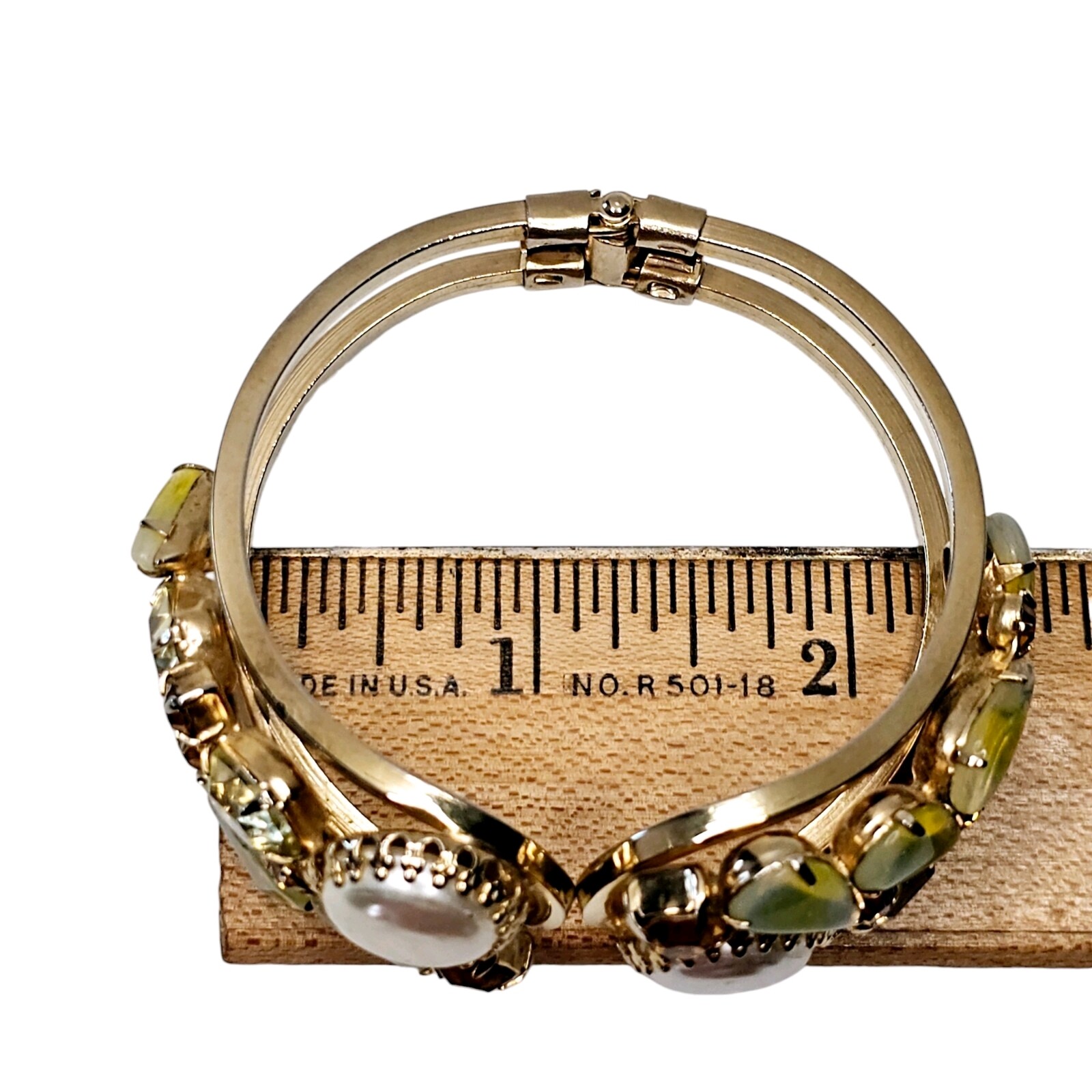 Vintage Juliana DeLizza & Elster Pearls Opalescent Rhinestone Clamper Bracelet