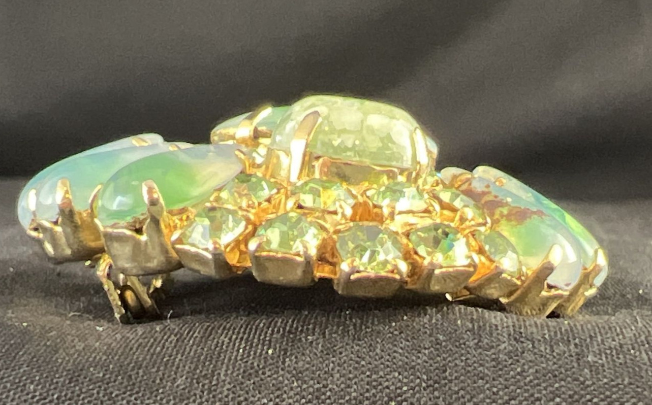 Vintage DeLizza and Elster JULIANA Green Givre & Rhinestone with White Accents