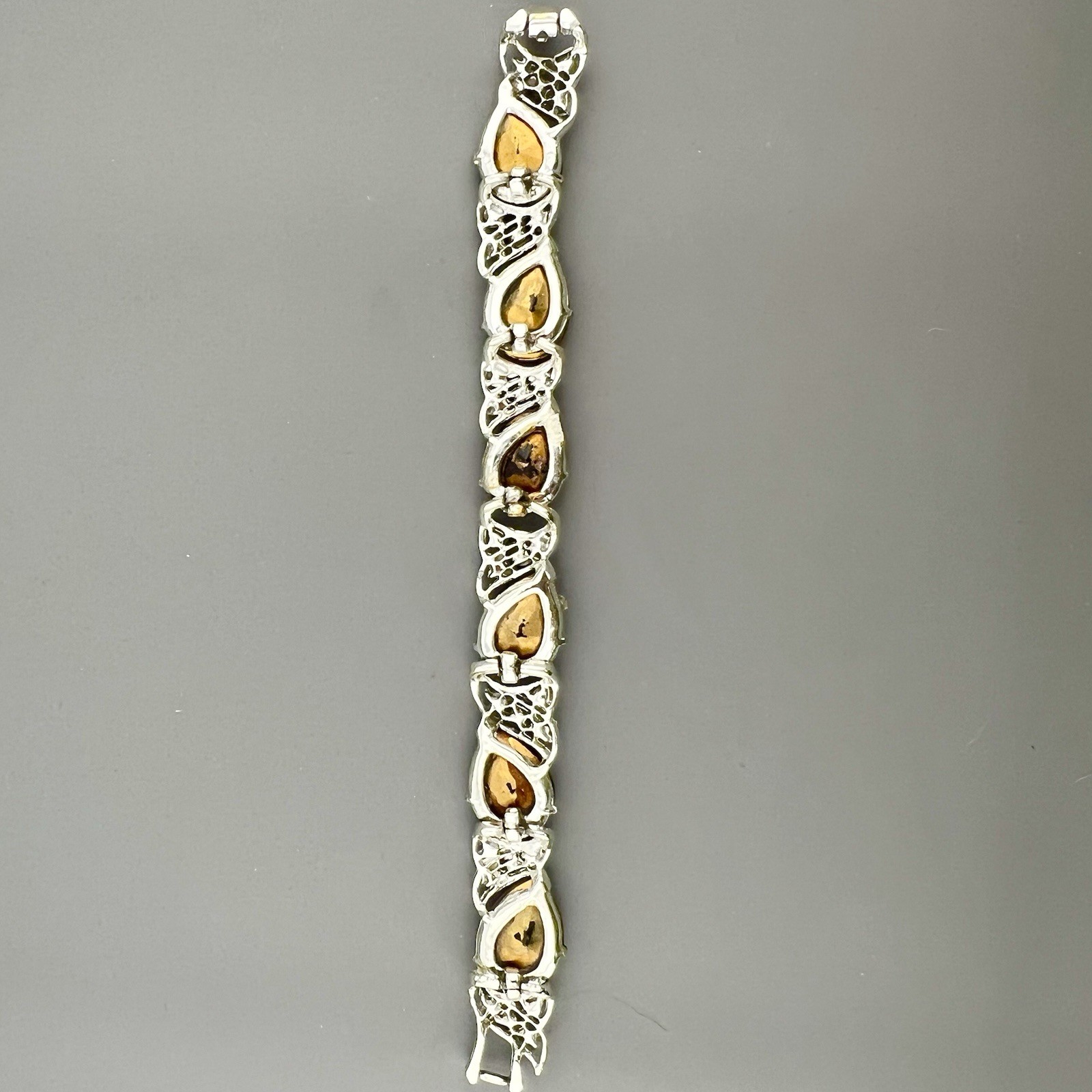 Vintage AB Rhinestone Bracelet Purple Red Link Statement Silver Tone 6.75”