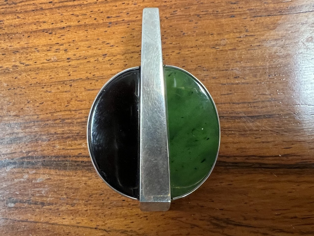 Niels Eric N. E. FROM Sterling Modernist Jade (Nephrite) and Onyx Pendant